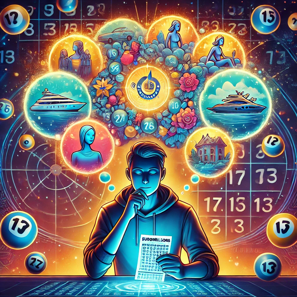 Dall·e 2024 09 09 22.41.57 A Vibrant Illustration Representing The Psychological And Strategic Aspects Of Playing The Euromillions Lottery. The Image Shows A Person Thoughtfully